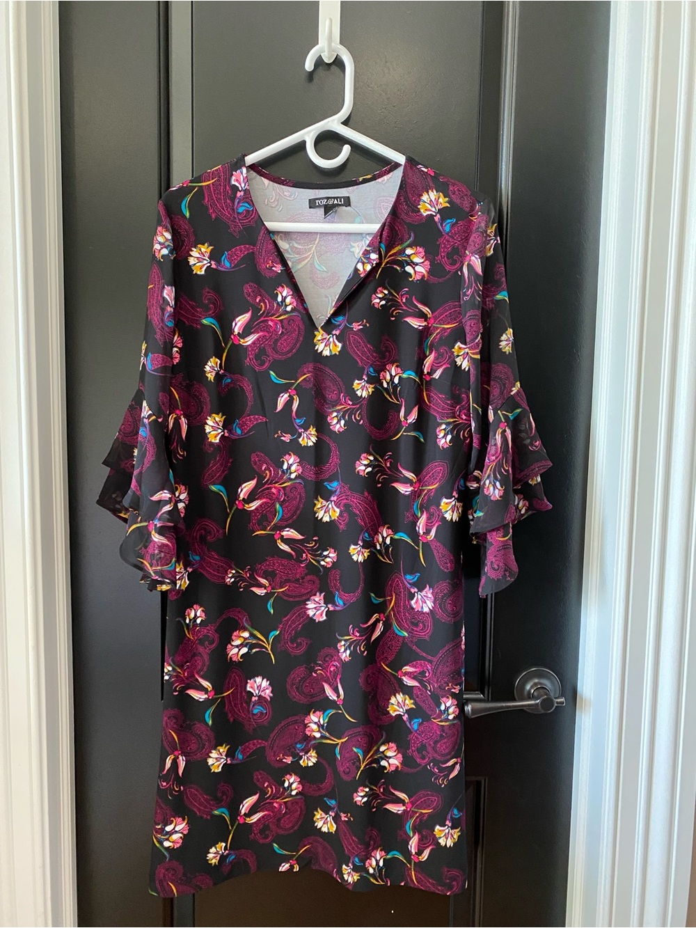 Roz & Ali Black Dress with Pink Paisley Accents